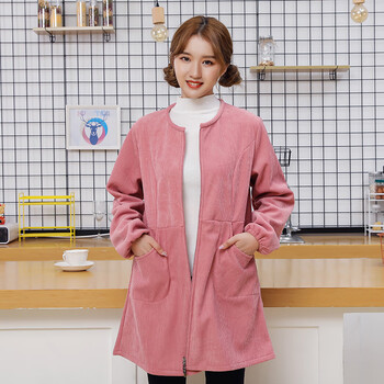 罩衣成人冬季灯心绒外套女秋冬长袖女款家用工作围裙厨房耐脏大人加绒