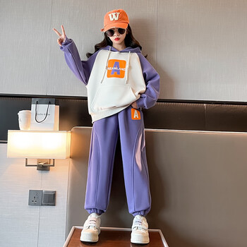 靓曼格女孩春季套装新款中大儿童连帽卫衣春装912岁女童休闲衣服两件