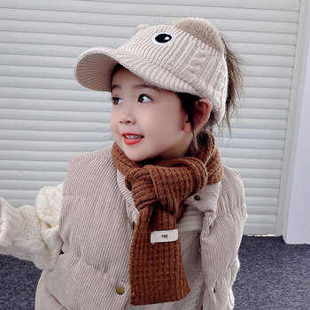 糜芳小卡通宝宝帽子秋冬韩版时尚男童毛线帽空顶保暖防寒儿童棒球帽