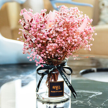 甜蜜点粉红色满天星干花花瓶套装