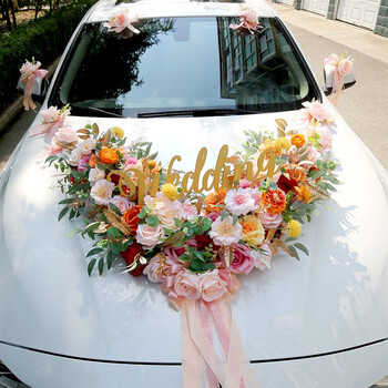网红婚车花拉花迎车队花婚车装饰仿真结婚车花车头花主婚车v型中号17