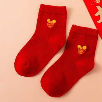 缘定儿童袜子本命年大红色男女宝宝新年袜红袜子周岁满月过新年春节