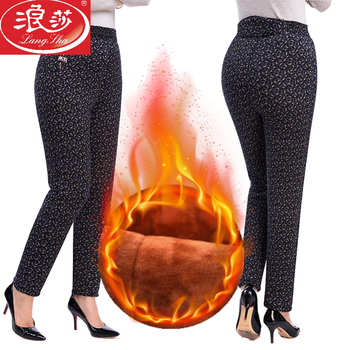 浪莎(langsha)冬季老人棉裤女加绒加厚中老年人妈妈裤内穿碎花驼绒