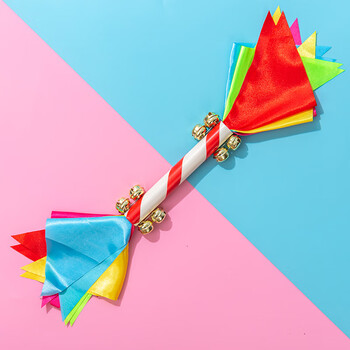 轻器械操儿童早操道具广场舞蹈花棍鞭响棒玩具8铃铛15cm长五彩8个铃铛