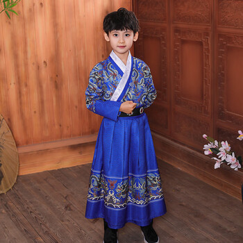 儿童服装汉服男童锦衣卫飞鱼服古装明制四大名铺唐装中国风 蓝色长袖