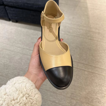 香奈儿(chanel)复古玛丽珍鞋双色百搭平底鞋女士凉鞋单鞋 黄色 35