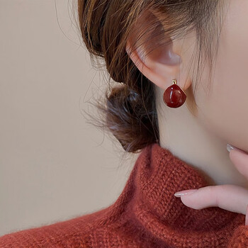 韩悦施华洛世奇锆轻奢感气质相思红豆耳环女生耳钉耳饰品设计感网红思