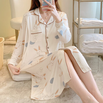 嫚熙emxee产房睡裙莫代尔哺乳睡裙夏季薄款长袖住院进产房待产孕妇