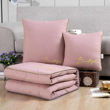 抱枕被子两用办公室汽车午睡多功能折叠盖毯靠腰垫靠枕头被空调被胭脂