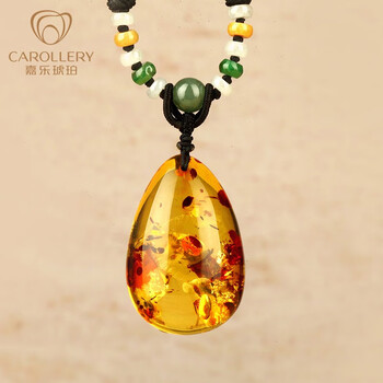 嘉乐琥珀天然花珀水滴吊坠红叶琥珀项链毛衣链珠宝首饰饰品 图片价格品牌报价 京东