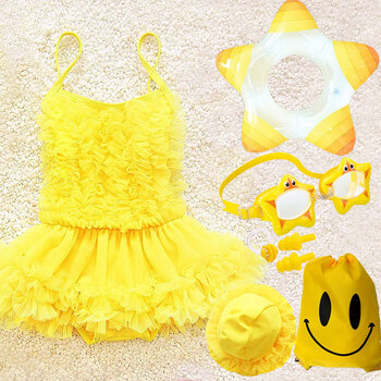 女宝宝泳衣2-3-9岁4连体裙式儿童舞蹈表演公主小女孩学生温泉泳装