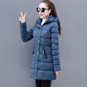 棉服袄女冬中长款宽松小个子韩版加厚2022年新款棉衣外套蓝色2xl130