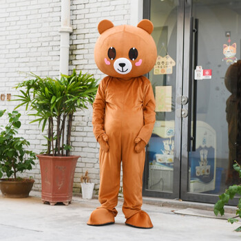 网红熊人偶服装抖音传单熊布偶服成人行走玩偶服布朗熊头套定制 浅色