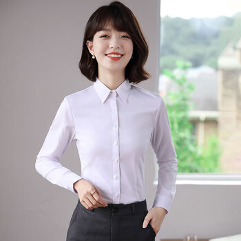 on)白色衬衫女士上衣长袖职业正装春秋洋气时尚工作服小个子打底衬衣