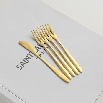 家用水果叉欧式奢华甜品店金色叉子月饼蛋糕刀叉套装14叉套装