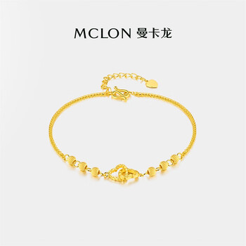 曼卡龙足金黄金手链心心相扣手链女款生日礼物情人节送女友 黄色 约3.