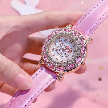 gioio女童手表女中小学生党少女心可爱仙女生镶钻kt猫粉带单手表电池
