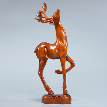一木代传花梨实木雕刻梅花鹿摆件檀木头根雕一路发家居客厅装饰工艺品