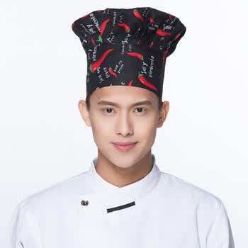 厨师帽子男餐饮工作帽白色蘑菇帽女款酒店饭店后厨房防油烟棉布帽辣椒