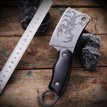 不锈钢直刀彩木柄方刀野外求生多功能猎户外刀具随身小直刀切菜 小方