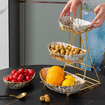 水果盘家居客厅茶几果盆创意北欧多层零食糖果干果盘摆件三层陶瓷果盘