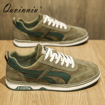 quvinniu翻毛皮男鞋春季平底低帮板鞋英伦风休闲鞋春秋德训阿甘鞋子男