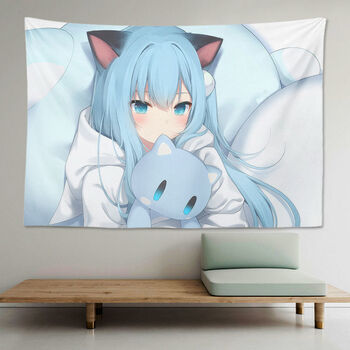 猫羽雫背景布甘城老师原创挂布猫耳女孩猫娘动漫挂毯学生宿舍 绿色