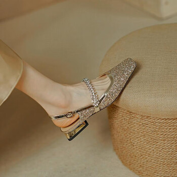 旅他她(lvtata)2023夏季新款水钻亮片水晶鞋小方头玛丽珍包头夏凉鞋女