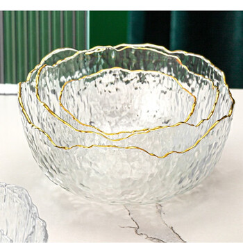 青苹果日式家用透明沙拉碗锤纹玻璃碗饭碗家用碗盘餐具套装创意甜品碗