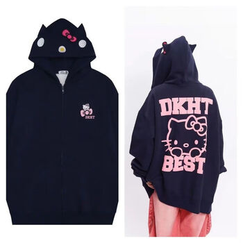 鲁伊森hellokitty卫衣甜美可爱kitty猫刺绣开衫连帽卫衣女秋冬新款