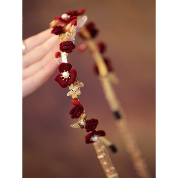 佩瑄禾秀服新娘头饰中式古典长流苏发箍结婚红色发饰古风汉服仙气头箍