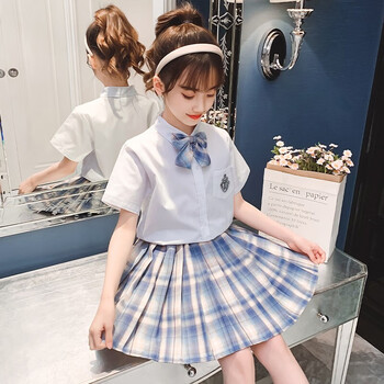 奢梦朵儿童装女童套装裙子夏装2021新款中大童女孩洋气夏季校园衬衫百