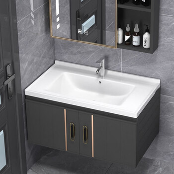 防水岩板洗手盆洗脸盆柜 单柜-陶瓷盆-五金(不带镜柜) 80*47cm(公分)