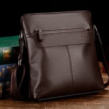 真牛皮商务休闲男士头层牛皮单肩斜挎包软皮包男包公文包棕色手包