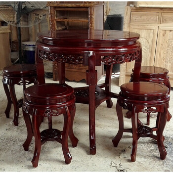 实木圆餐桌中式圆桌小户型家用吃饭桌子老榆木圆形仿古餐桌椅组合选配