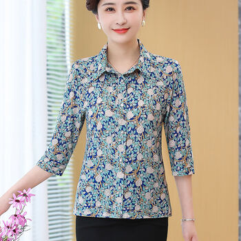 米可杉中老年女装夏装长袖衬衫女奶奶装夏季老年人上衣女老人衣服妈妈