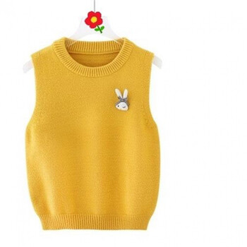 女童马甲背心儿童针织毛衣春秋新款宝宝韩版坎肩小女孩毛线衣 黄色