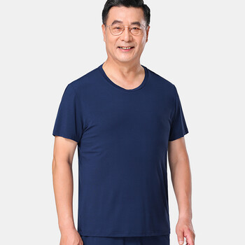 春织男士莫代尔短袖男夏季薄款背心纯色中老年人宽松大码老头老人汗衫