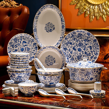 景德镇陶瓷骨瓷珐琅彩青花瓷碗高档餐具饭碗家用面碗汤碗套装组合