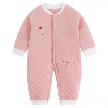 婴儿连体衣加棉加厚宝宝保暖哈衣爬爬服新生儿衣服秋冬装03个月小象粉