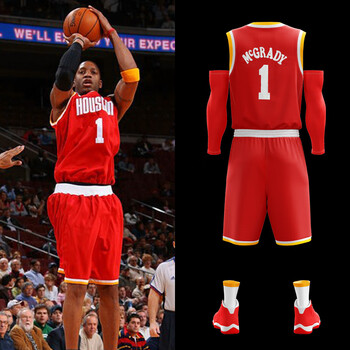 图扑篮球服套装男麦迪球衣1号魔术队复古大码定制 麦迪1号火箭红色