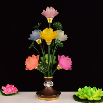 佛灯琉璃佛具家用插电烛灯长明灯led佛供灯七品佛前莲花灯 七朵莲/盏