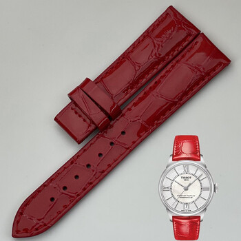 适用于天梭1853杜鲁尔t099专用皮带女t099207a 手表表带 红色无扣