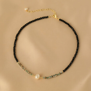 如邑黑色水晶项链一颗淡水珍珠颈链女高级感轻奢个性时尚锁骨链黑水晶