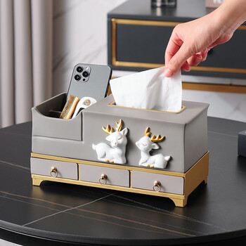 歌蝉 纸巾盒客厅抽纸盒多功能餐巾纸盒桌面遥控器收纳盒轻奢纸抽盒
