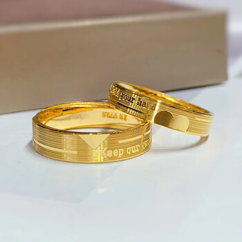 oeing 心心相印戒指情侣款一对黄金开口可调节新款999足金对戒男女