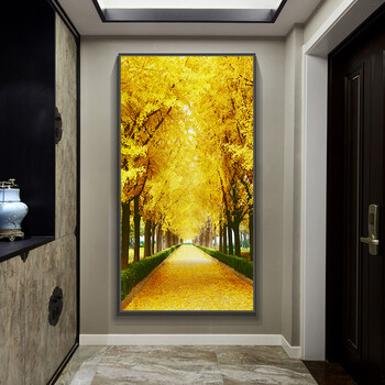 慕言 黄金大道玄关装饰画走廊过道入户壁画酒店墙画竖版轻奢晶瓷挂画