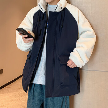 字致羊羔绒棉衣男士冬季加绒加厚晋江棉服外套工装夹克潮流保暖棉袄子