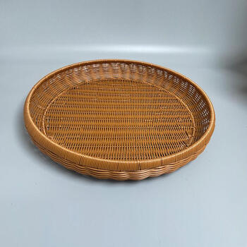 簸箕晒筐仿藤简约茶色田园圆形家用收纳筐拖盘手工编织508馒头篮508