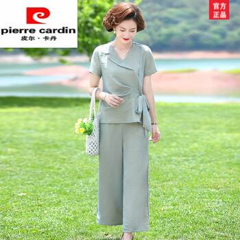 皮尔卡丹年轻妈妈洋气雪纺t恤中年女夏装时尚短袖上衣中老年气质职业